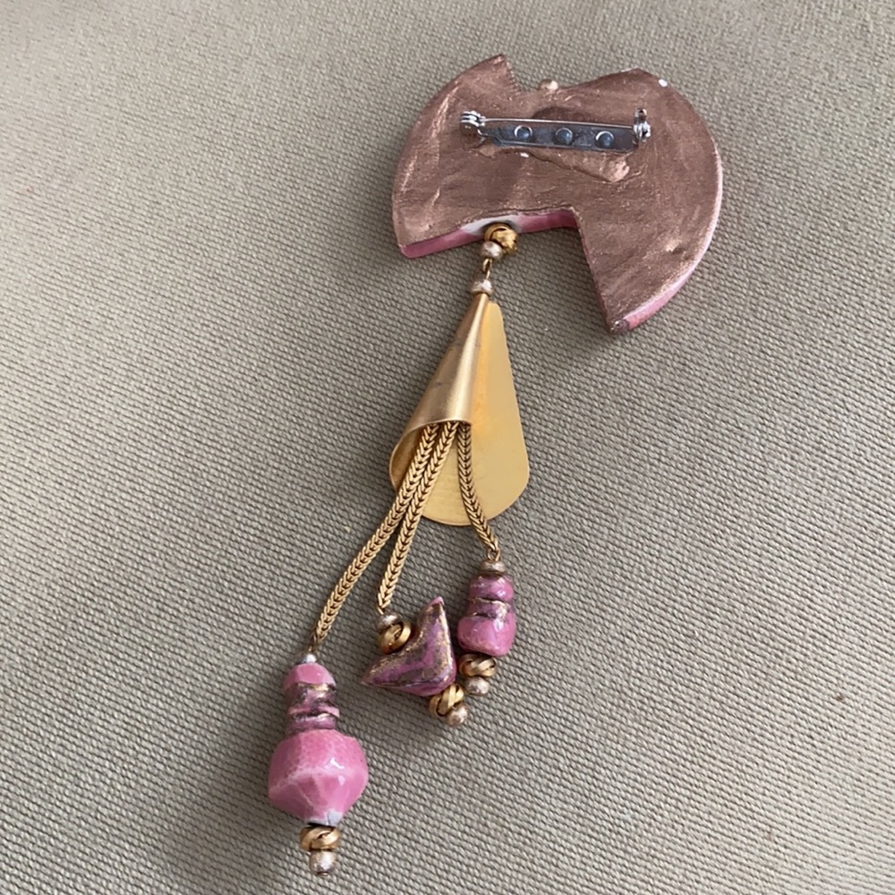 Vintage set pink glass earrings brooch bracelet - Picture 7 of 8